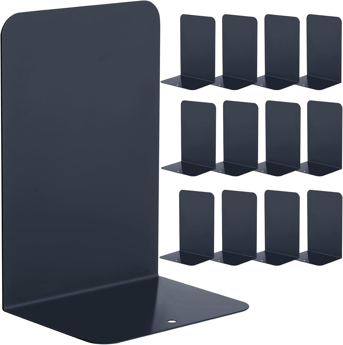 Beeveer 6 Pairs Metal Bookends for Shelves Office Library, Black