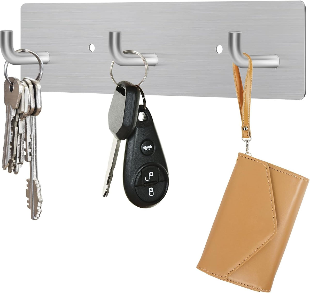 RELBRO Key Holder Wall Mount, Key Rack with 3 Hooks, Small, Silver