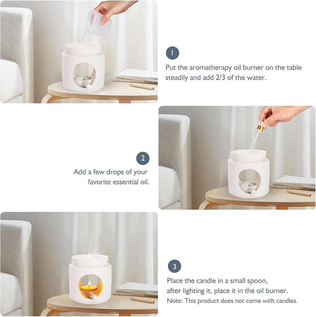 WD&CD Wax Melt Ceramic Oil Burner White, Aroma Diffuser Essential Oil Burner Aromatherapy Wax Burner with Tealight Holder, Home Bedroom Decor