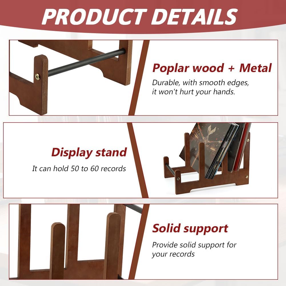 Records Holder, 3-Tier Vinyl Record Storage Display Rack forAlbums