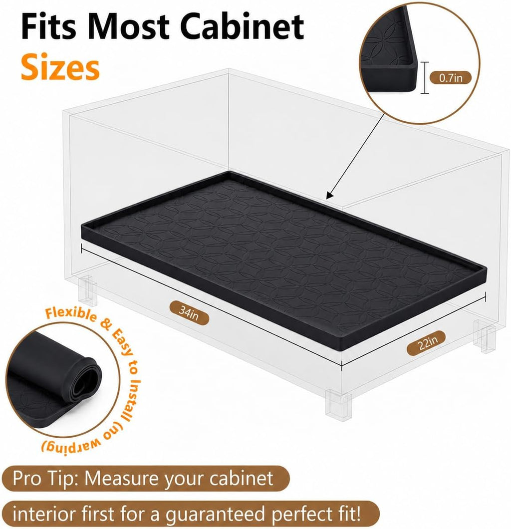 34"x22" Waterproof Cabinet Protector Silicone Under Sink Tray(Black)
