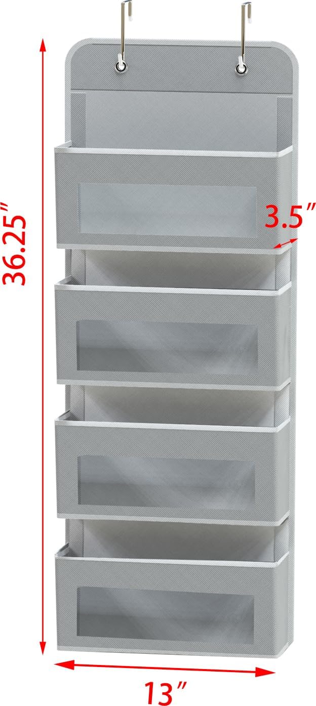 Simple Houseware 4 Clear Window Pocket Over Door Hanging Organizer, Gray