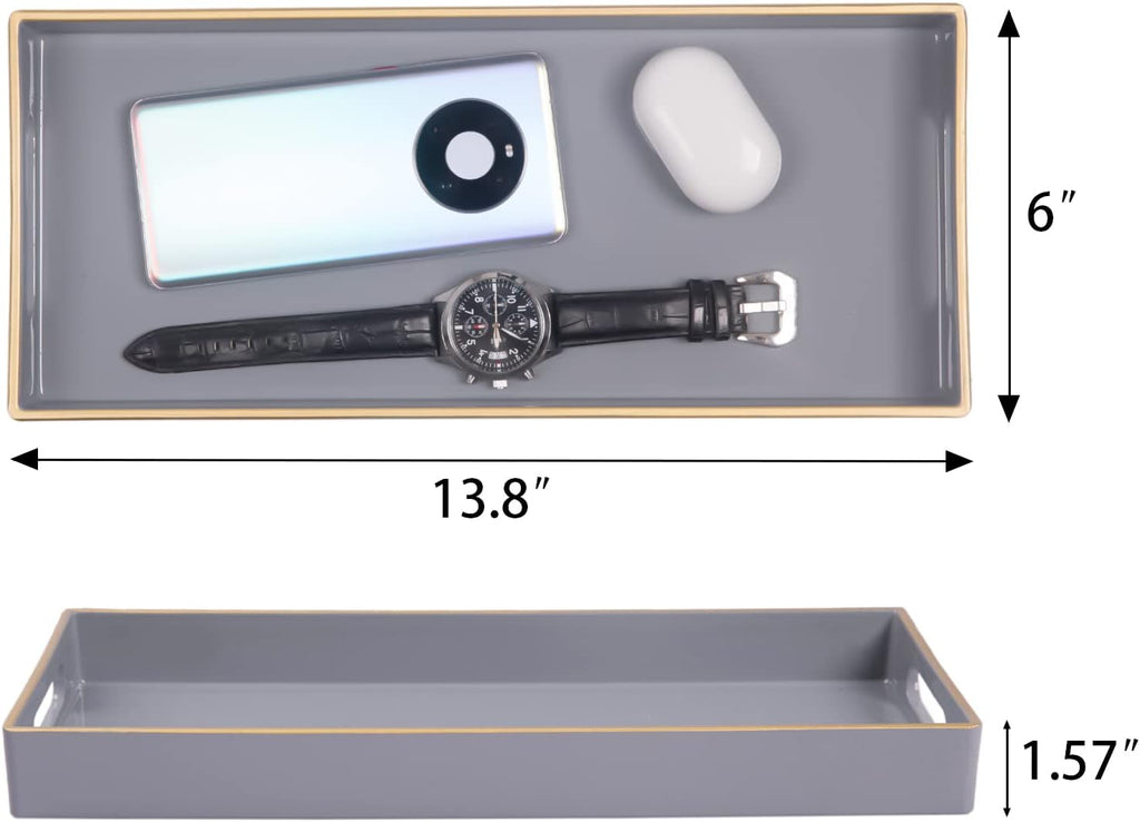 MAONAME Gray Bathroom Tray, Rectangular Toilet Tank Trays with Handles