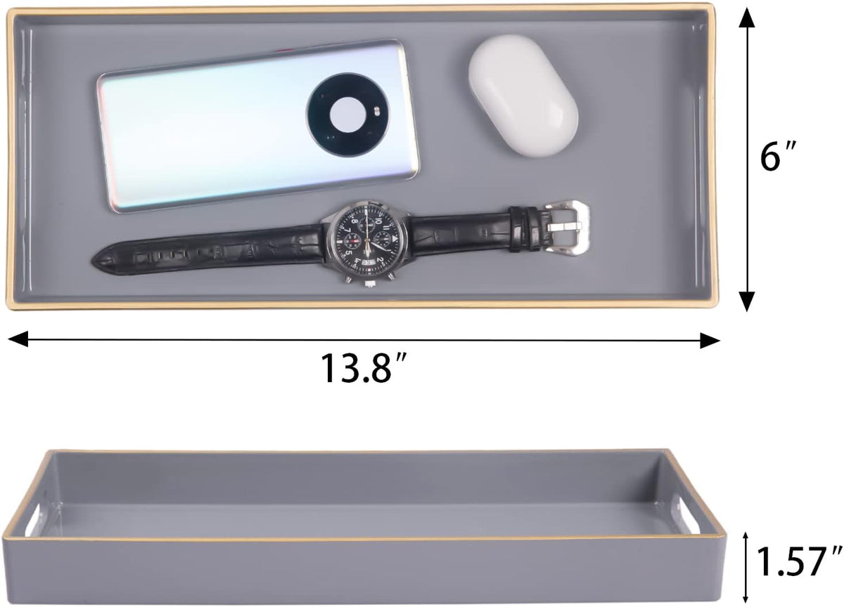 MAONAME Gray Bathroom Tray, Rectangular Toilet Tank Trays with Handles