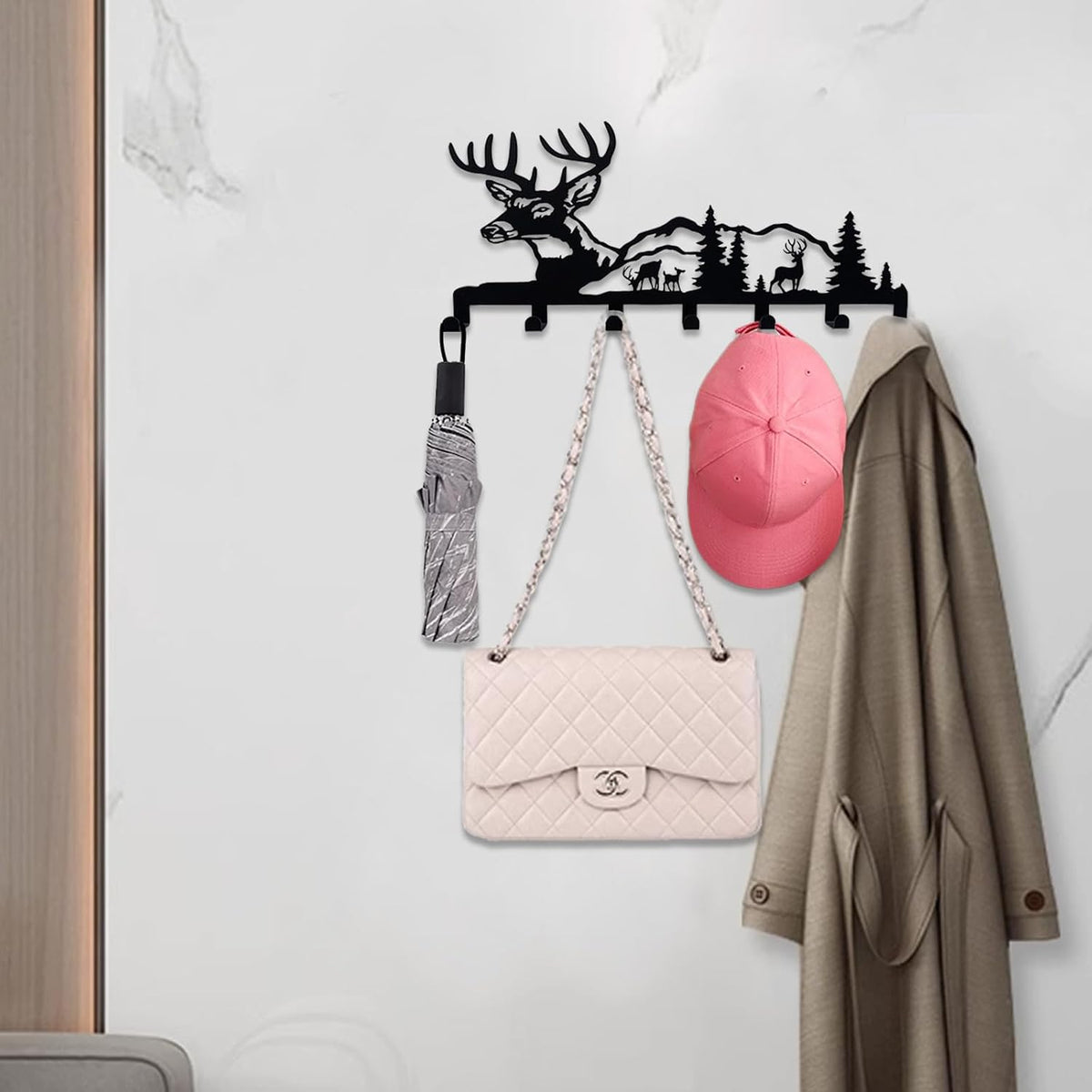 Key Holder for Wall Decorative, Metal Key Holder, Key Organizer for Wall Mount, Hanging Key Rack with 7 Hooks, Key Hooks for Hallway Entryway Office Kitchen Farmhouse (Deer)