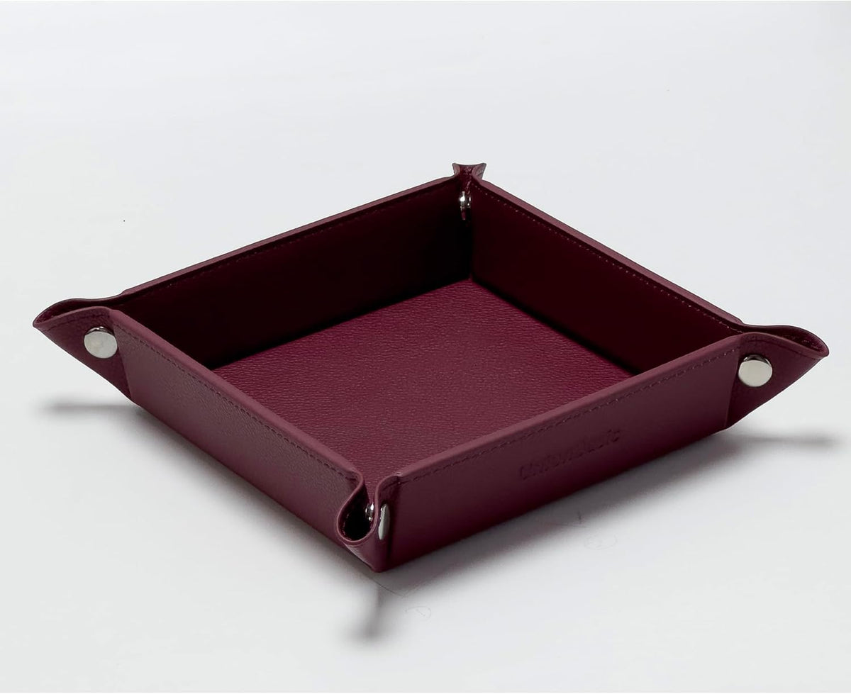 UnionBasic Small Jewelry Tray for Rings Watches Earrings, Entryway Catchall Caddy for Coins Keys Change, Nightstand Bedside Valet Holder, Trays for Electronic Gadgets, Lychee Burgundy