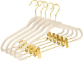 MIZGI Premium Velvet Pants Hangers with Adjustable Clips (Pack of 20) Slim Skirt Hangers- Non Slip Felt Outfit Dress Hangers Ivory - Gold Hooks,Space Saving Shirt Clothes Hangers