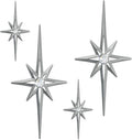 sxnzequnze 4 Pcs Star Wall Art for Home Decor Living Room Bedroom Office Metal 3D,Bling,with Hanging Hook Starburst Midcentury Sculpture Retro Gallery Accent Celestial -Silver 16.5in/9.4in