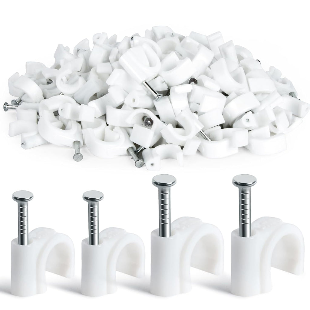 MAQIHAN Cable Clips - 100PCS, 8mm 10mm Wire Staples with Steel Nails, White