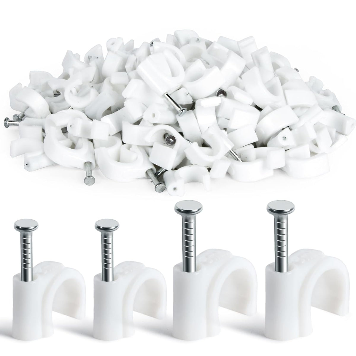 MAQIHAN Cable Clips - 100PCS, 8mm 10mm Wire Staples with Steel Nails, White