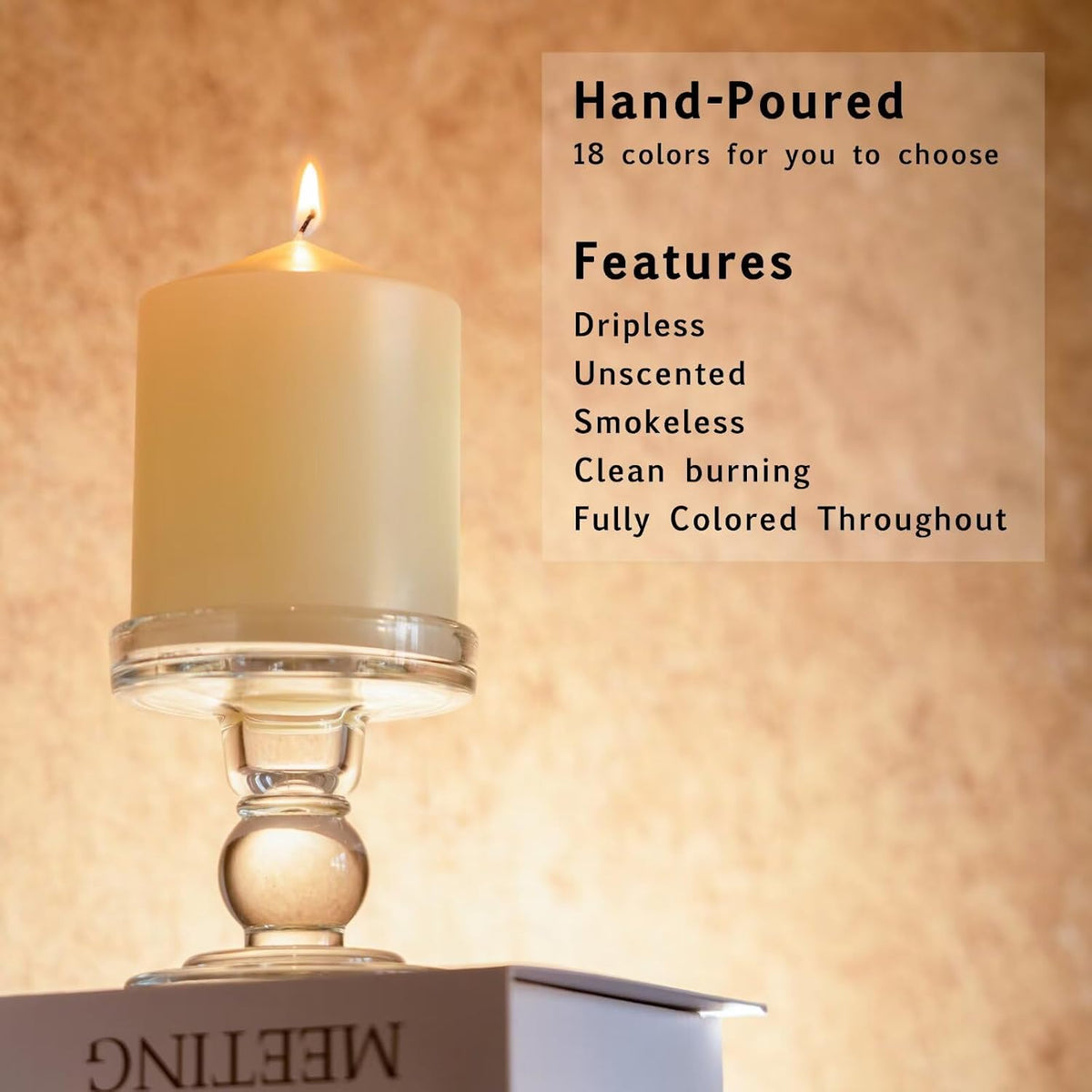 MOZEAL 3" x 8" Hand-Poured Unscented Candles,Large Ivory Pillar Candles Set of 2,No Drip,Approx 120 Hours Long Burning,Wedding,Dinner,Christmas and Home Decor（3 Inch Diameter 8 Inch Height）