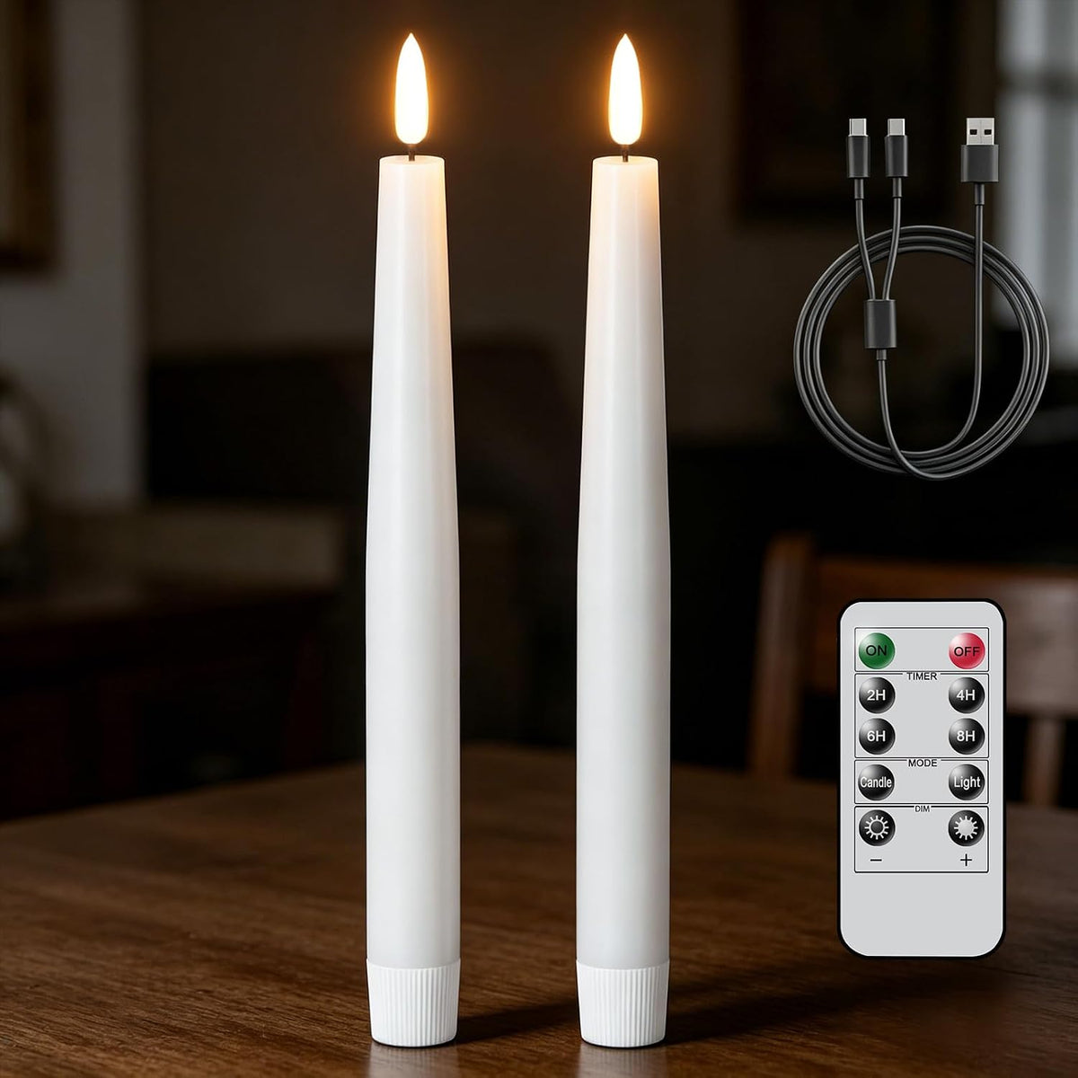 GenSwin Rechargeable Flameless LED Taper Candles Battery Operated Remote