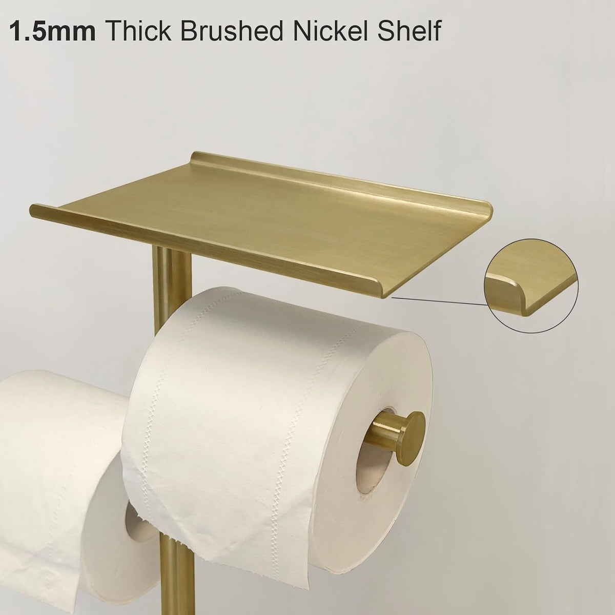 GZILA Brushed Gold Toilet Paper Stand Holder with Shelf, Marble Design Base Free Standing Toilet Paper Roll Holder with 2 Dispenser SUS 304 Stainless Steel Reserve, Storage 5 Rolls