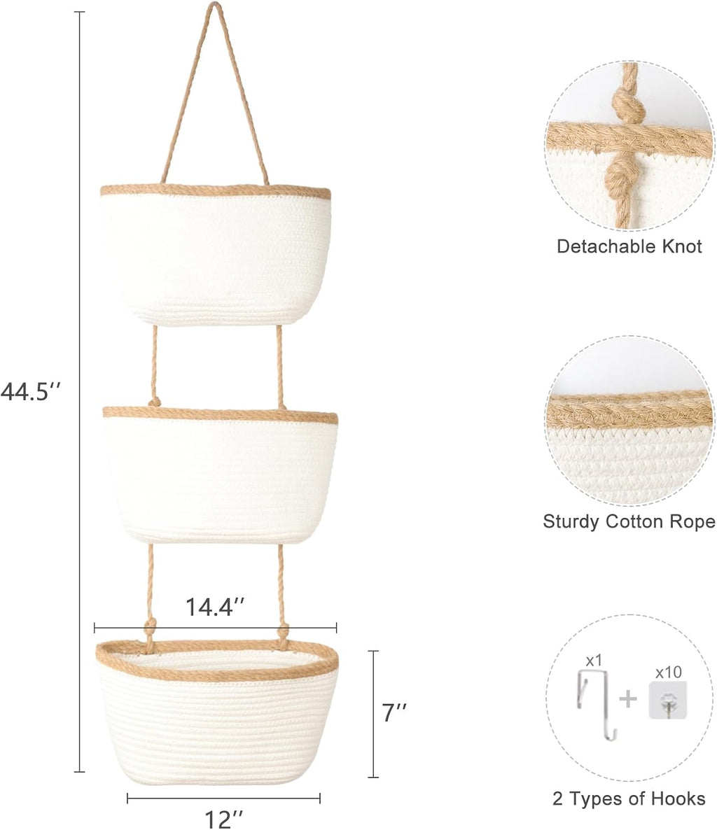 TeoKJ Over the Door Hanging Storage Basket Wall Organizer White&Dark Brown