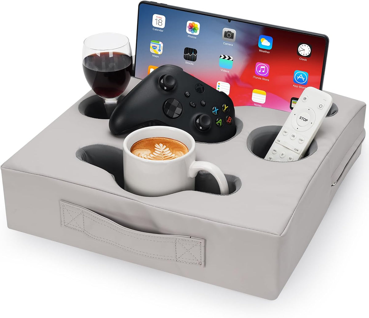 Couch Cup Holder Pillow, Sofa Drink Cup Holder Cozy Budd, Silvergrey