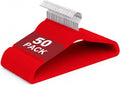Velvet Felt Hangers 50 Pack, Non Slip, Slim, Space Saving, Red