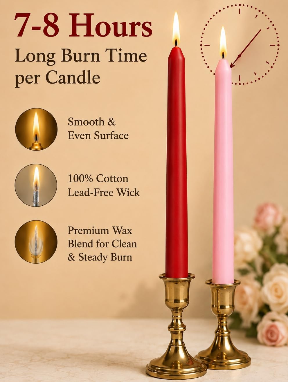 6 Pack Red 6 Pack Pink Taper Candle for Romantic Wedding Home Decor