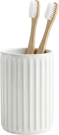 Sand White Ceramic Toothbrush Holder for Bathroom & Kitchen Countertop