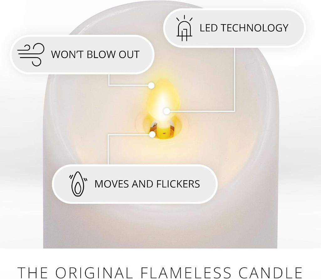 Luminara - Flameless LED Battery Operated Flickering Pillar Candles - White - Pack of 3-3x6.5 - Realistic Moving Flame Real Wax Indoor/Outdoor Decor