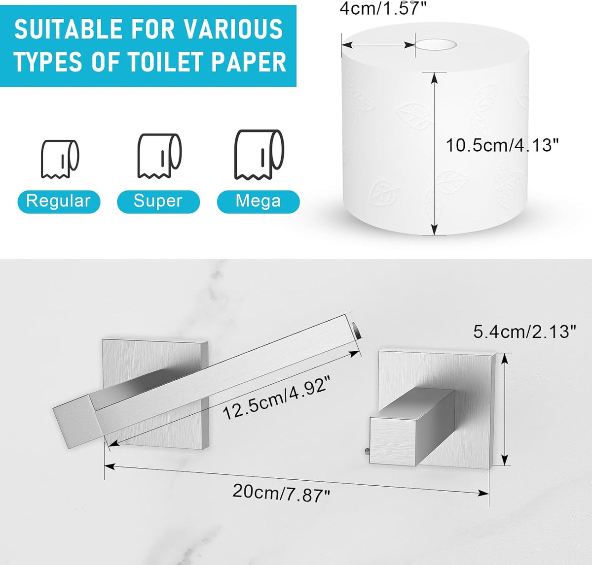 Toilet Paper Holder Wall Mount, Brushed Nickel Paper Towel Holder Double Base Large Stainless Steel Bathroom Toilet Tissue Roll Holder, Commercial Toilet Paper Dispenser