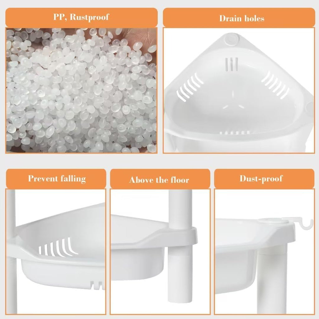 ELYKEN Corner Shower Caddy Standing, 3 Tier Plastic Shower Organizer, White