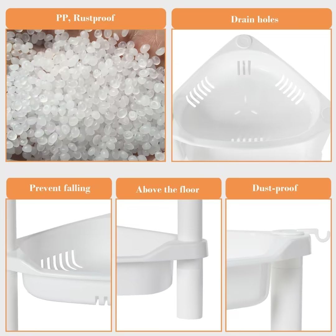 ELYKEN Corner Shower Caddy Standing, 3 Tier Plastic Shower Organizer, White