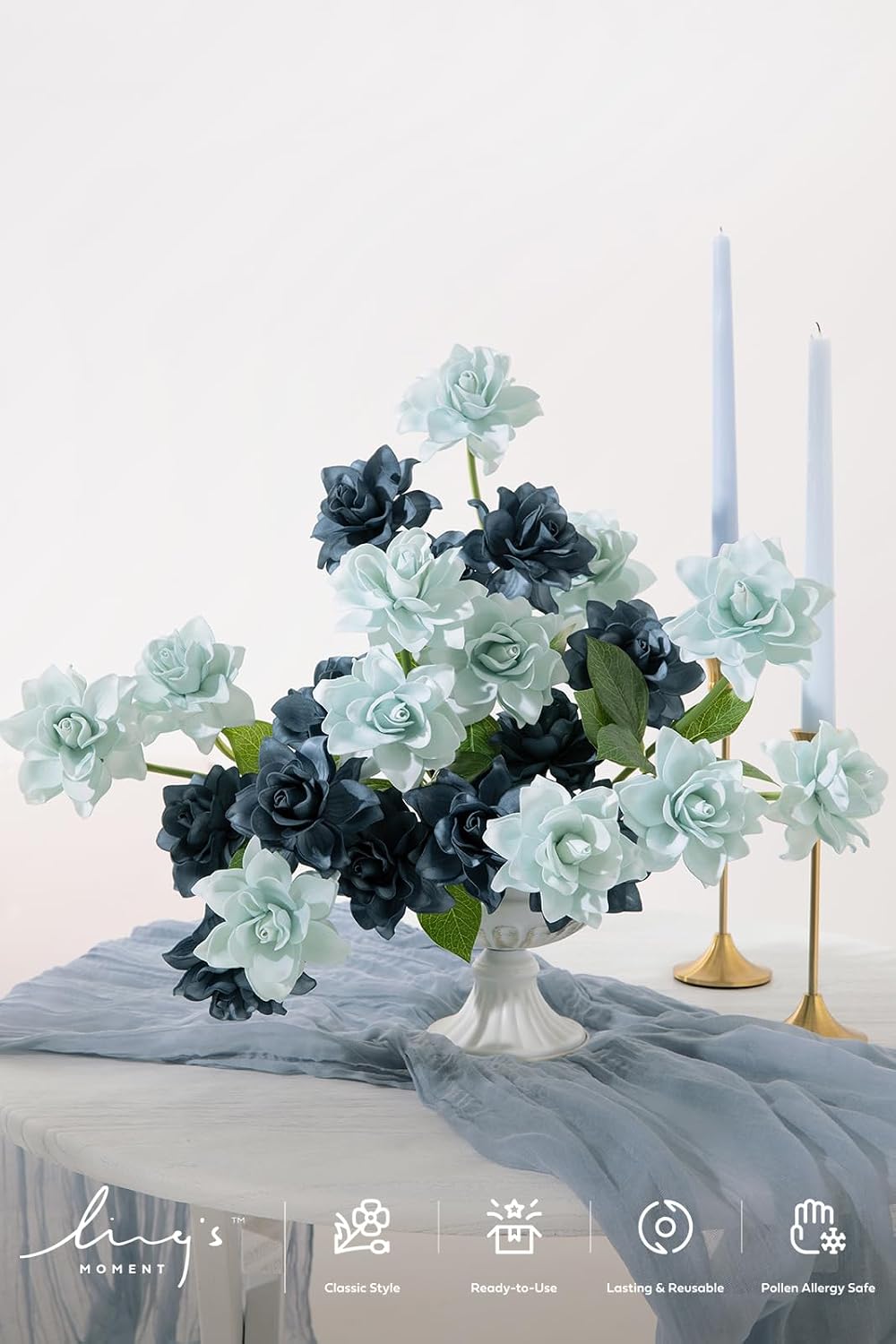 Ling's moment Blue Gardenia Artificial Flowers with Stem, 25pcs