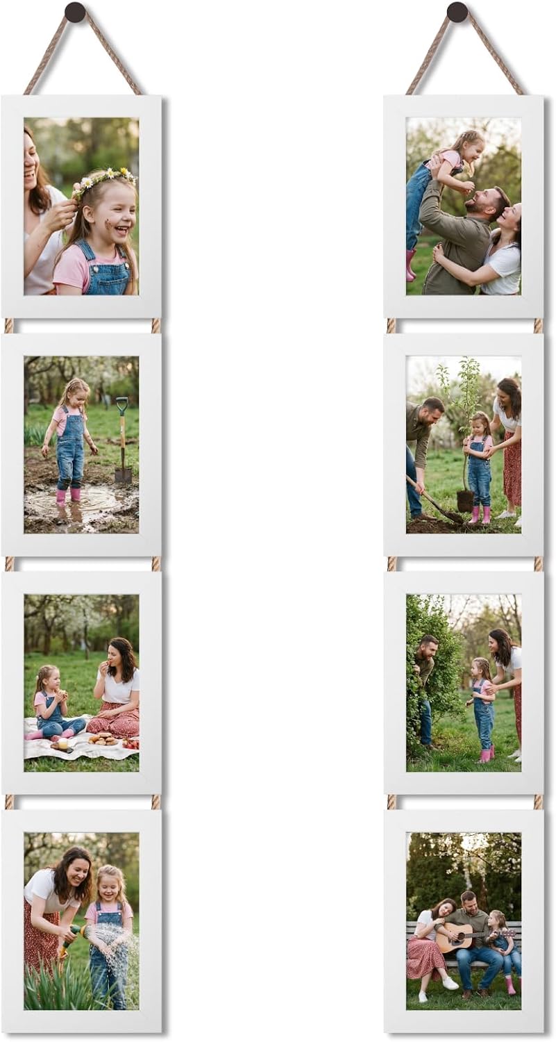 QUTREY 4x6 Collage Picture Frame White Set of 2, 8 Openings Hanging Picture Frames for Vertical 4 by 6 inch Pictures for Wall Decor