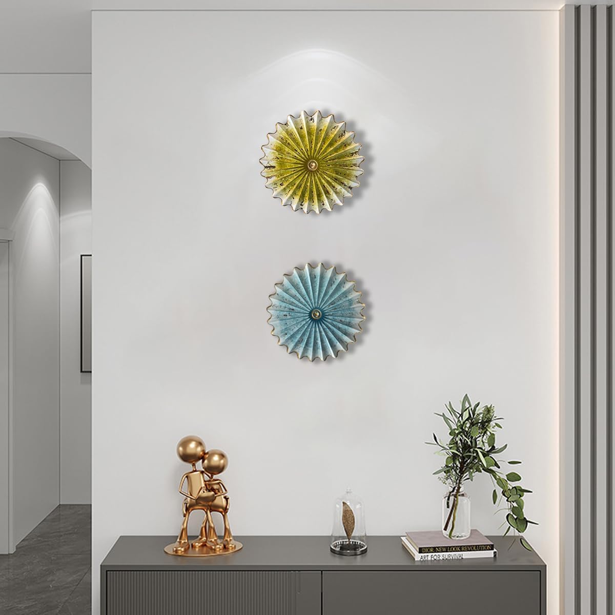 Metal Wall Sculpture, 11.4'' Vintage Yellow Gold Sunburst Wall Art Decor