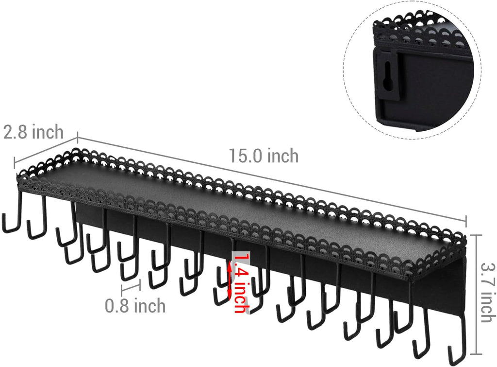 MyGift 15 Inch Wall Mounted Jewelry Organizer with 26 Hooks & Top Shelf