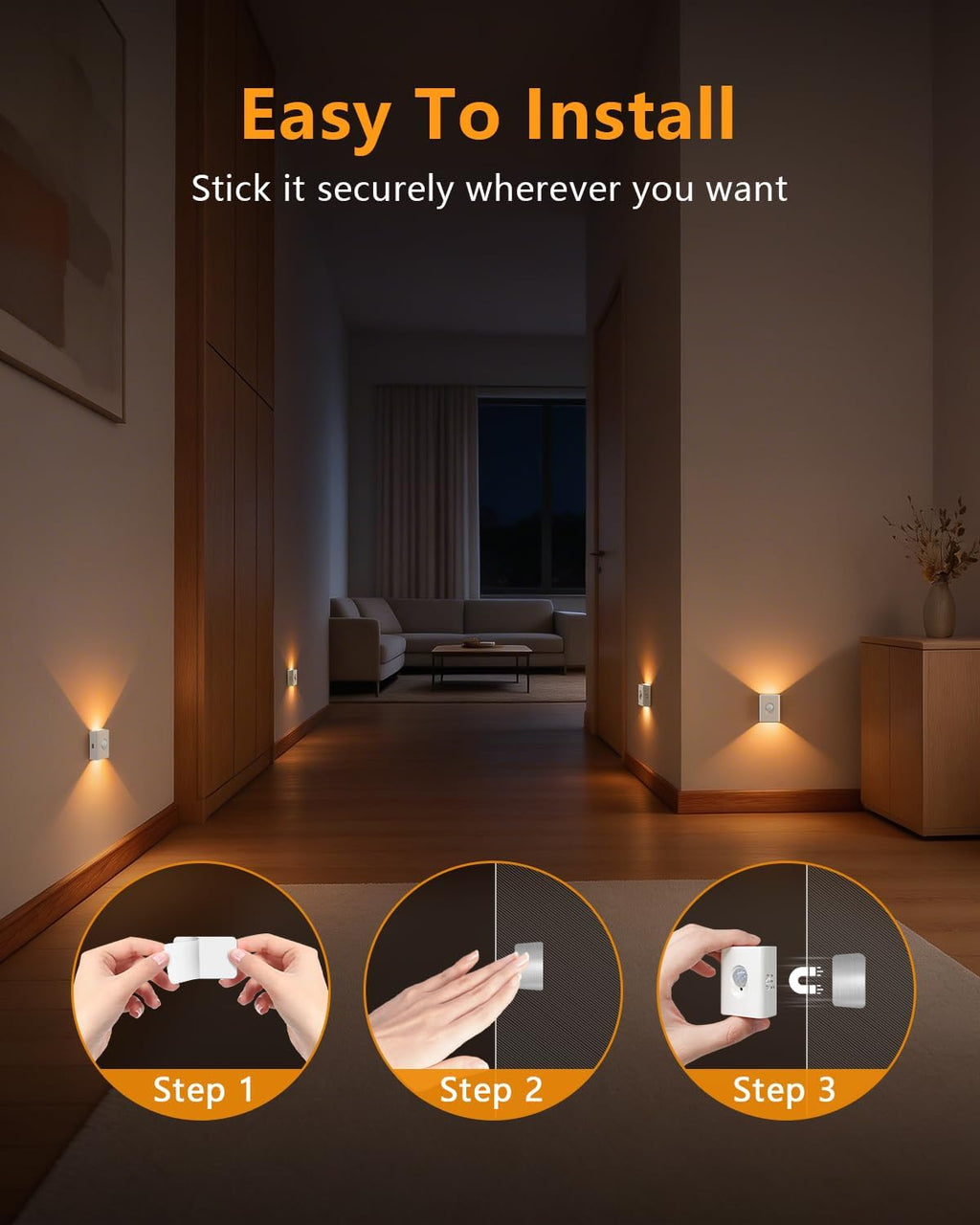 WILLED Motion Sensor Night Lights, Rechargeable Soft White Stair Lights
