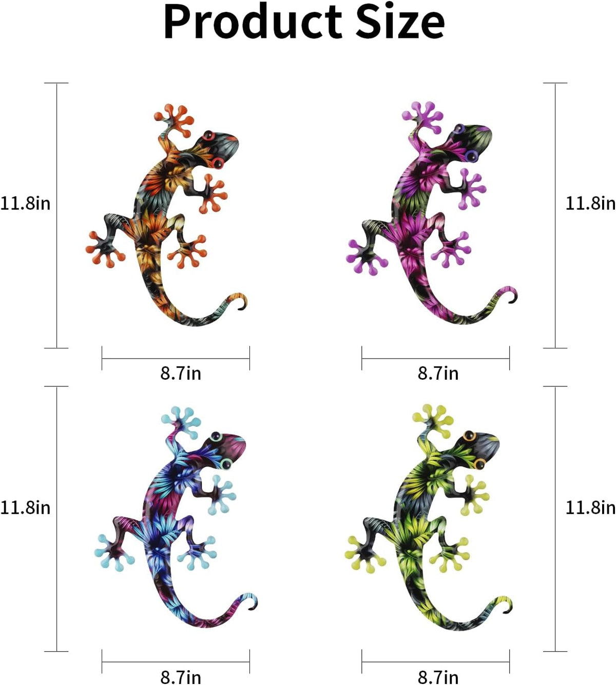 Junware 4 Pcs Metal Gecko Wall Art Outdoor Decor Metal Lizards Wall Decor Lizard 8.7 * 11.8 Inch Suitable for Hanging in Yard Garden Patio Fence Home, Idea Gifts for Mom Father Friends
