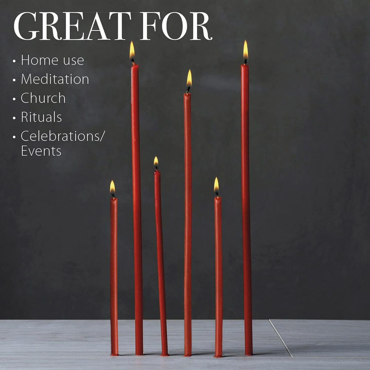 Danilovo Thin Taper Beeswax Candles - No-Drip, Smoke-Less, Tall, Decorative, Honey Scented Candles Ideal for Church Prayer, Rituals, Decor or Birthday – 6.3”x0.2” (Red, 100pcs)