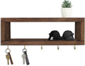Lwenki Wall Shelf with Hooks - Decorative Key and Wallet Holder for Wall Holds Sunglasses, Leashes, Scarves and Lanyards - 15.7" x 5.1" x 2.9" Entryway Organizer Made of Paulownia Wood (Brown)