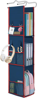 LOVEGRASS 3 Shelf Locker Organizer with Side Pockets, Navy Blue and Red