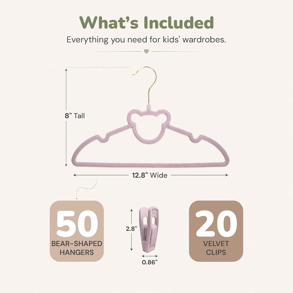 Kids Velvet Hangers with Clips, 50 Pack for Toddler to Youth