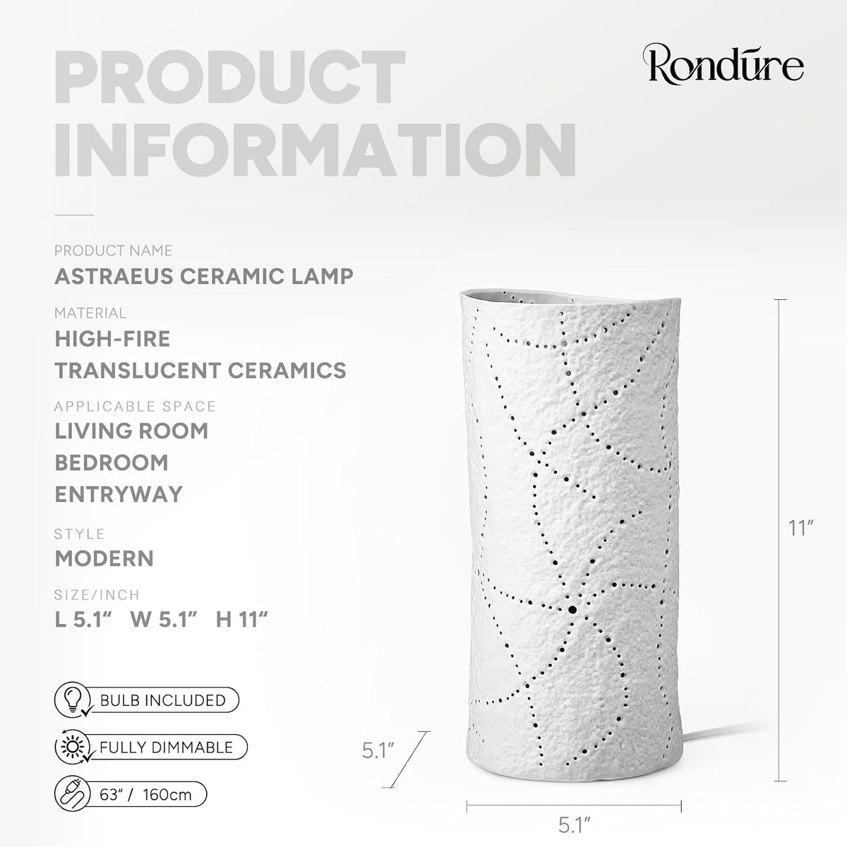RONDURE Modern Ceramic Decorative Table Lamp Living Room Bedroom Bedside