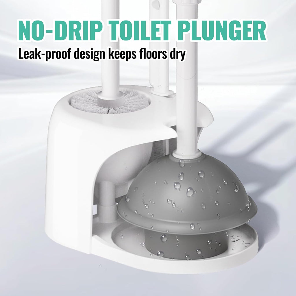 3in1 Toilet Brush and Plunger Set with Slim Crevice Tool and Holder