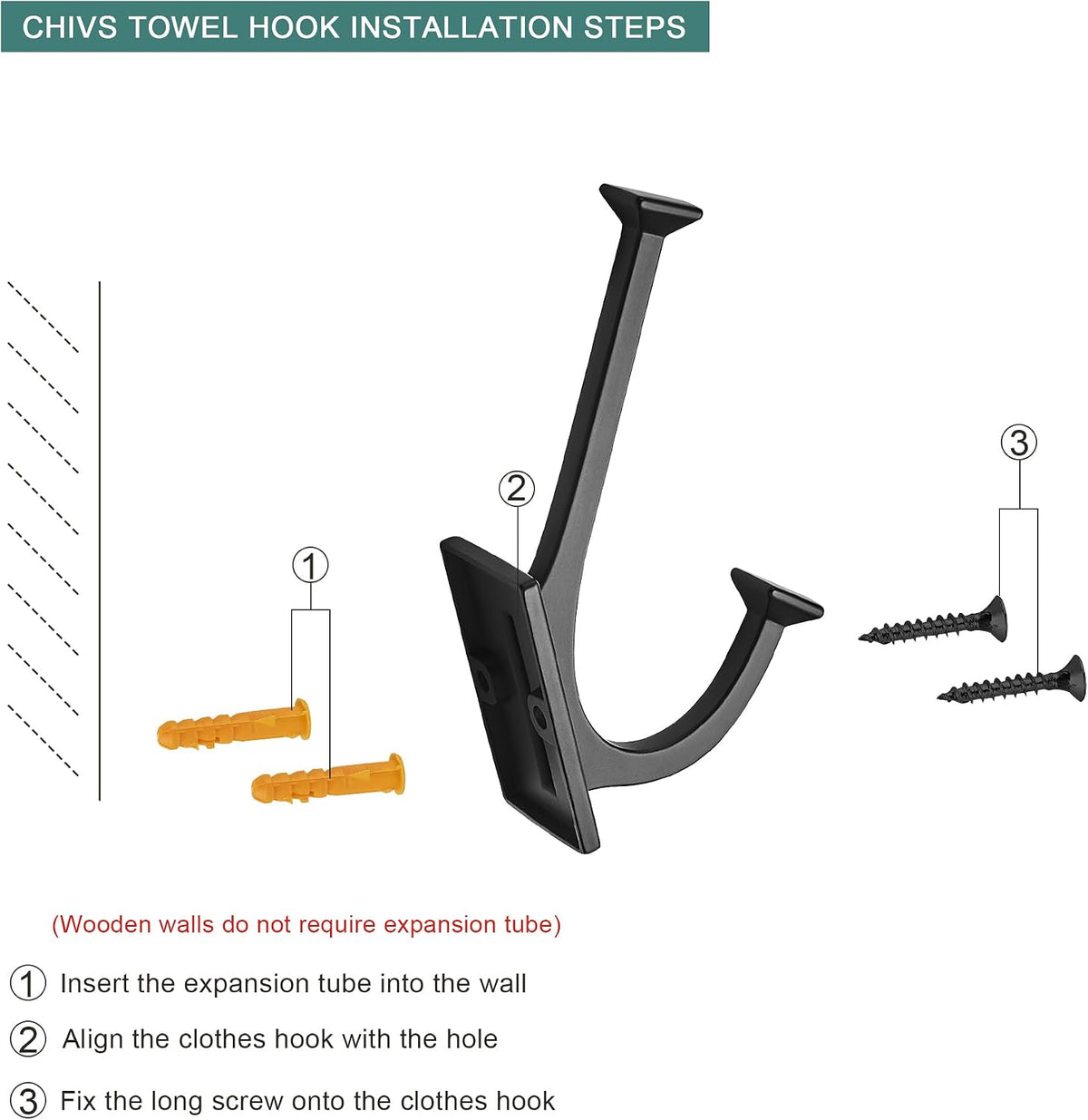 AVICCI 5 Pack Coat Hooks Mattle Black Wall Hooks for Bathroom Kitchen Towel Robe Towel Hooks Decorative Wall