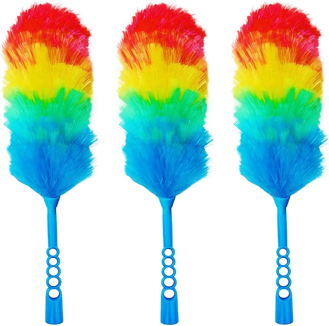 3 Pack Upgrade 19” Rainbow Static Feather Duster with Beandable and Washable Head - More Fibers Bigger Head Less Loss of Fiber