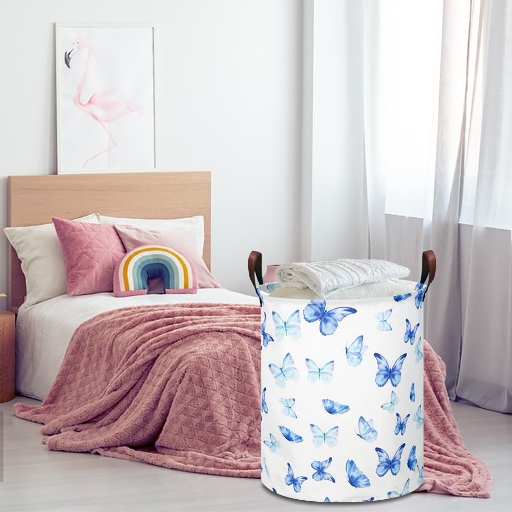NTAOHAMPER Kids Laundry Hamper, Waterproof Storage Bin, Baby Nursery Hamper, Clothes Organizer, Toys Bin, Room Decor(Blue Butterfly)