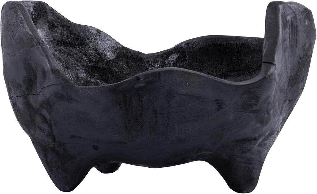 DN DECONATION Oak Wood Black Decorative Bowl, 9.25x5.51 Inch Small Bowl