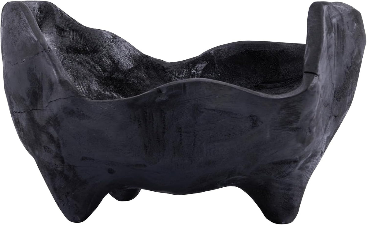 DN DECONATION Oak Wood Black Decorative Bowl, 9.25x5.51 Inch Small Bowl