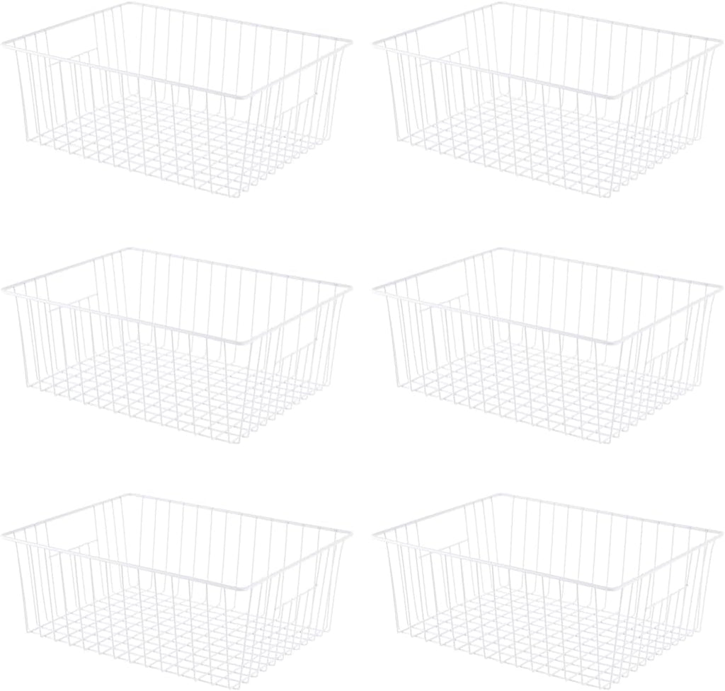 6 Pack Upright Freezer Organizer Bins - Standup Freezer Organizers for 16 Cu.Ft Upright Freezer Improve Air Circulation, Wire Storage Baskets, White