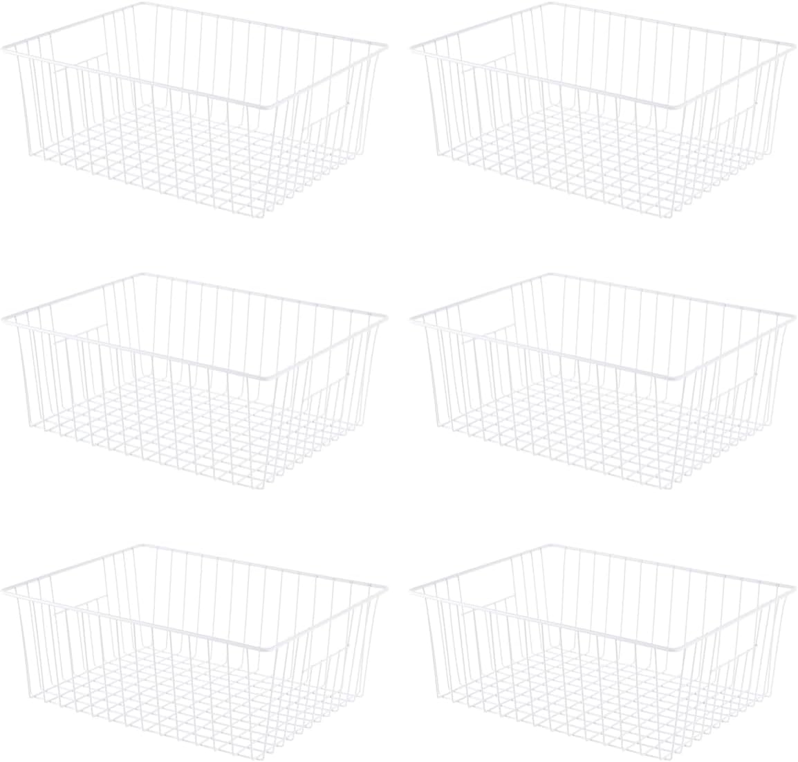 6 Pack Upright Freezer Organizer Bins - Standup Freezer Organizers for 16 Cu.Ft Upright Freezer Improve Air Circulation, Wire Storage Baskets, White