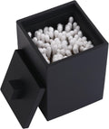 Square Cotton Swab Holder with Lid, Matte Black Qtip Holder Bathroom