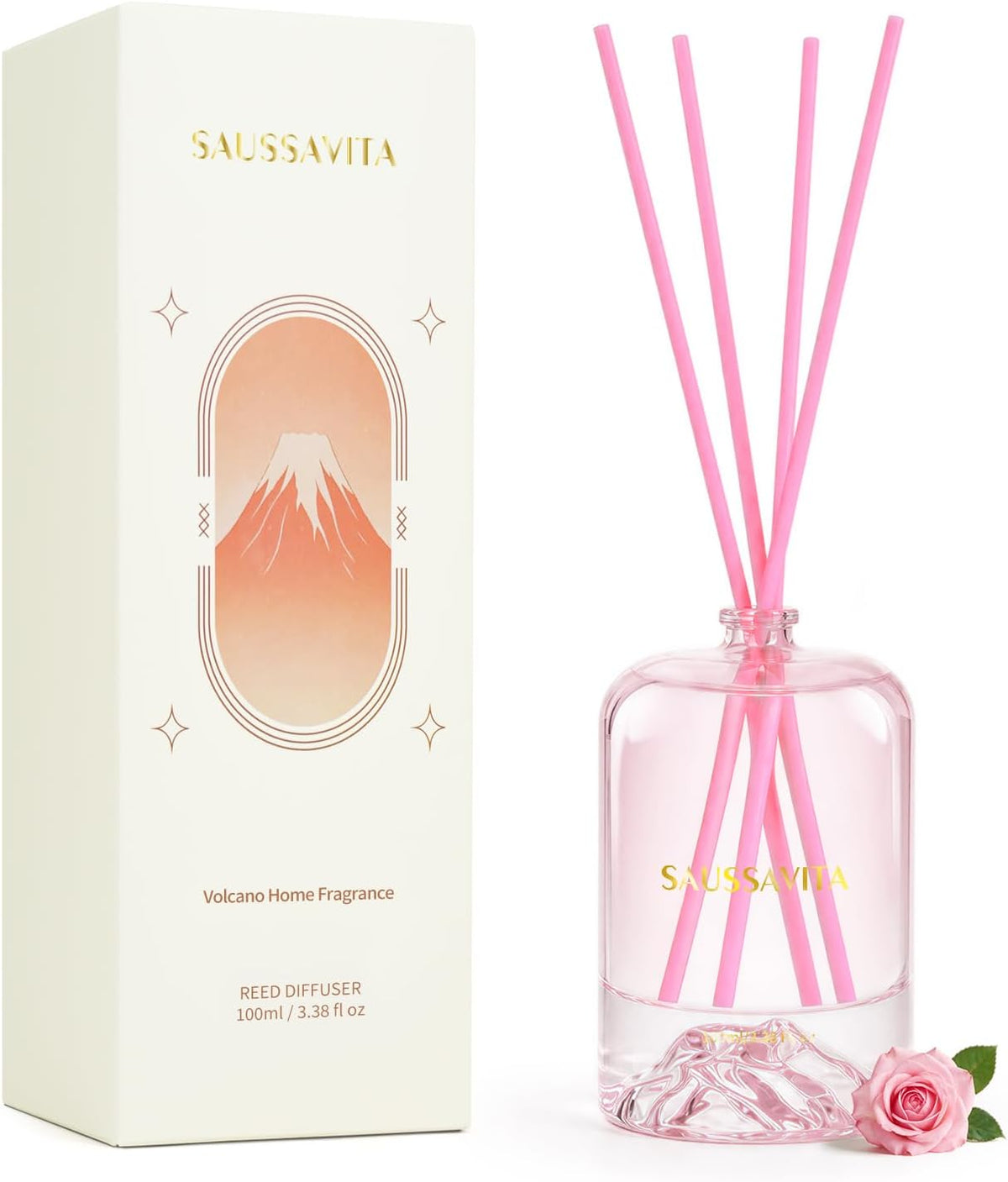 Reed Diffuser Set Volcano Design Rose Scent, 3.28 fl.oz Diffuser with Sticks for 60 Days, Home Fragrance Reed Diffuser for Bathroom Shelf Decor & Room Freshener
