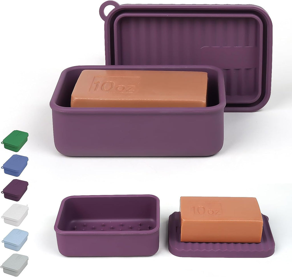 AIDIMMING Jumbo Silicone Travel Soap Case for 10 oz Soap Bars (Deep Purple)