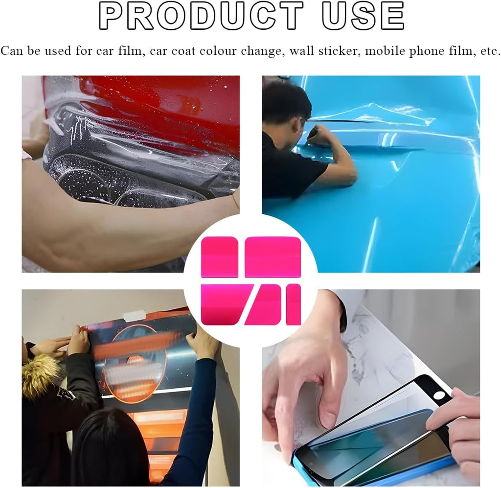 KVAEY 5 in 1 Rubber Squeegee Kit, Anti-Scratch Flexible Soft Matte TPU Coating Scraper Kit, Small Tint Squeegee Water Blade Scraper for Paint Protection Film Household Cleaning (Pink)