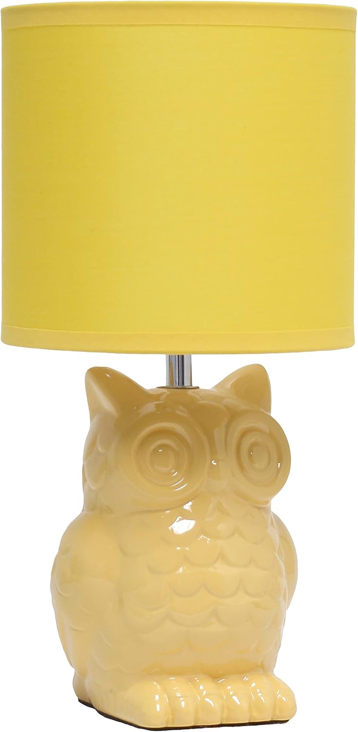 Simple Designs LT1136-DLN 12.8" Contemporary Ceramic Owl Bedside Table Desk Lamp w Matching Fabric Shade for Decor, Bedroom, Nightstand, Living Room, Entryway, Kids' Room, Nursery, Dandelion Yellow